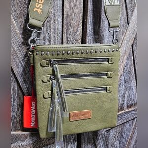NWT Green Montana West Olive Green Crossbody Bag with Stud Accents